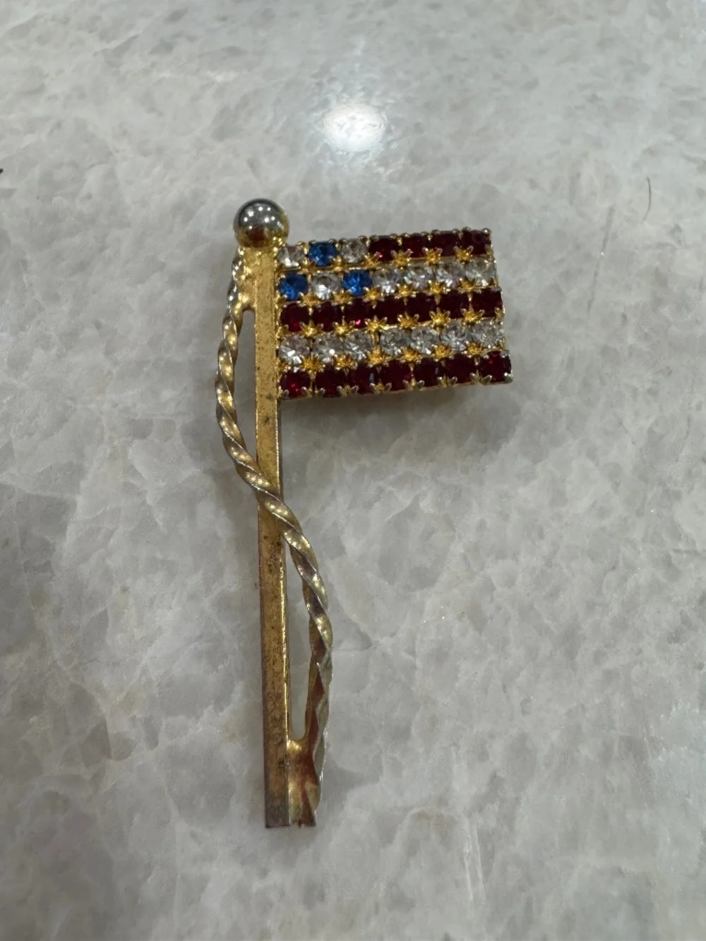 Vintage American Flag Rhinestone Pin Brooch